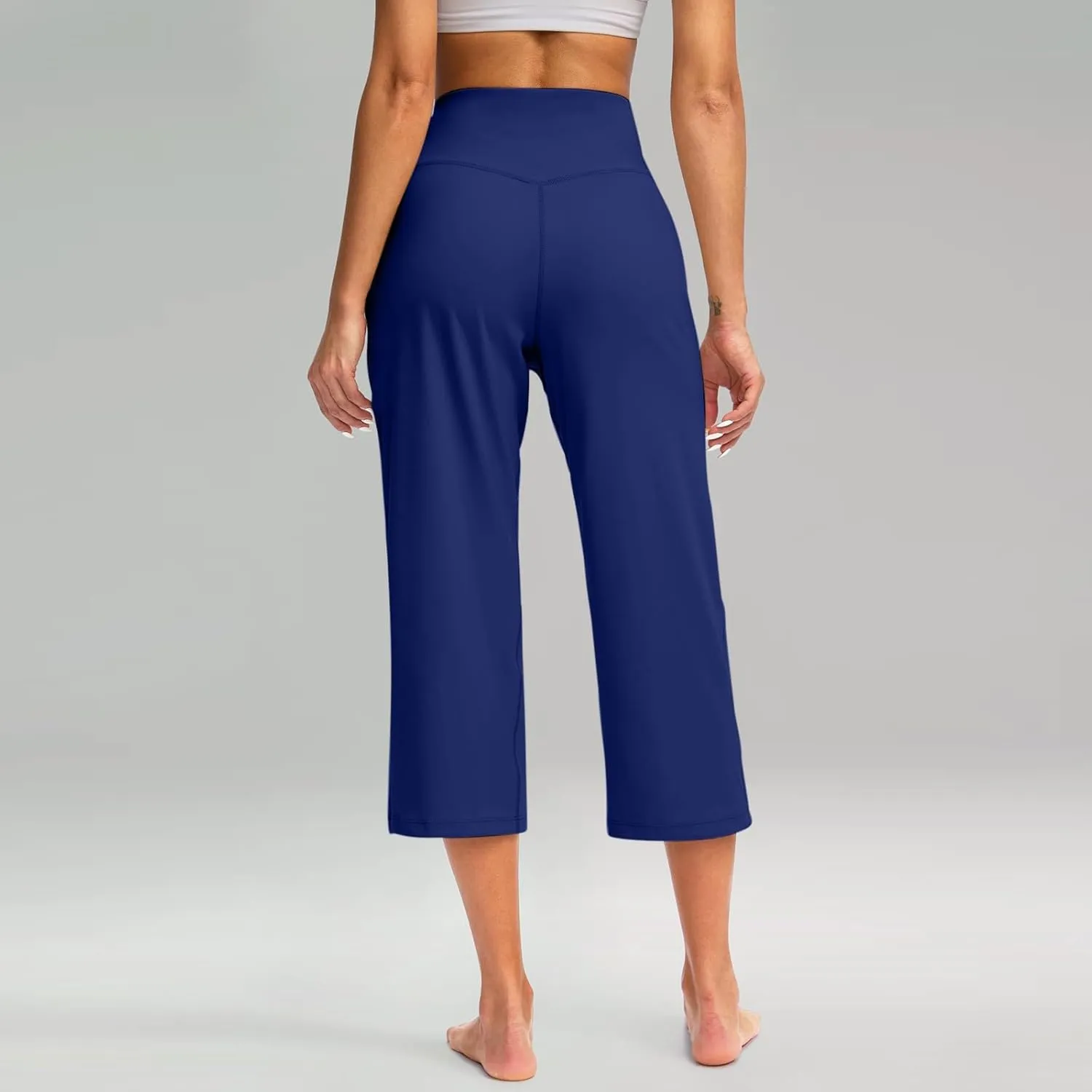 Capri Yoga Pants for Women Stretch High Waisted Wide Leg Pull on Capris Workout Athletic Work Pants with Pockets