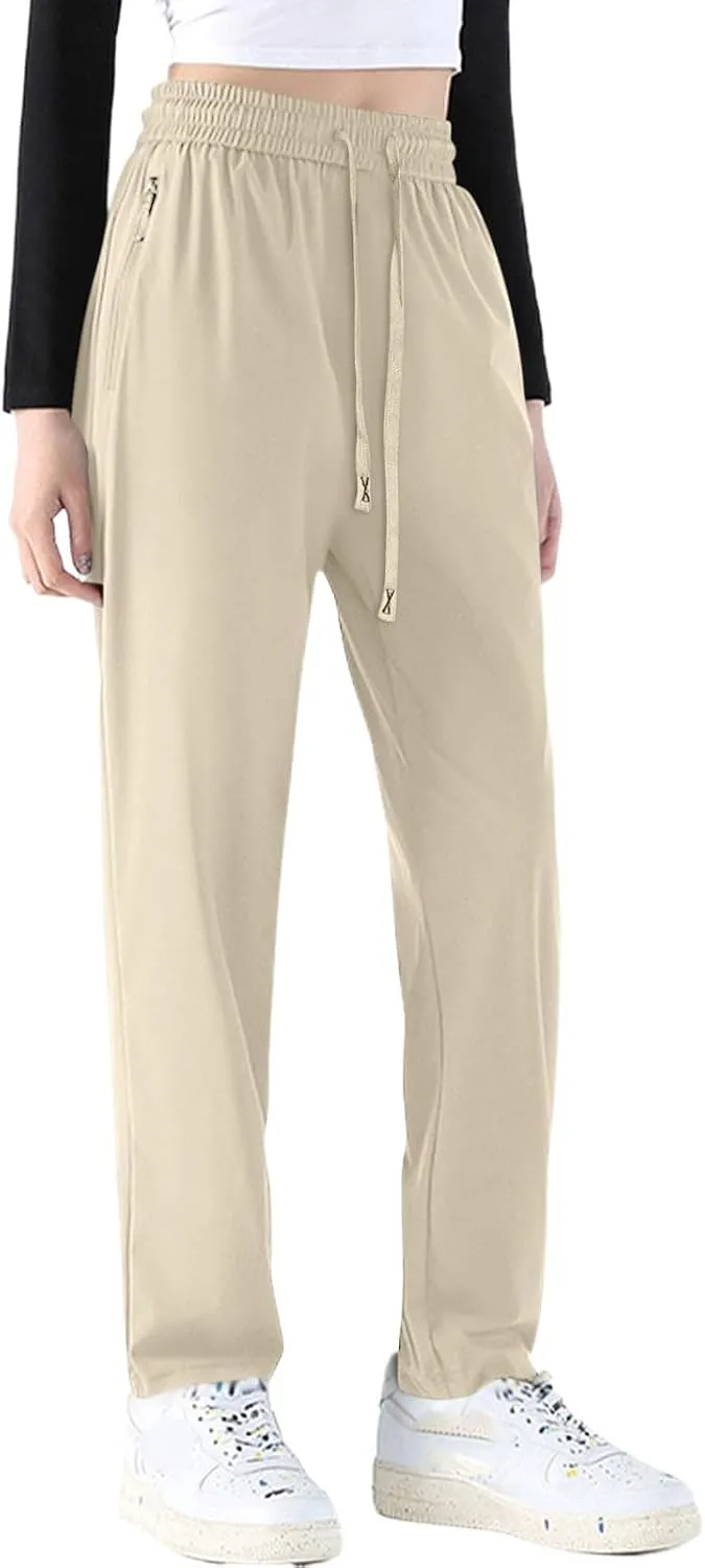Casual Pants for Women Summer Elastic Waist Dress Pants with Pockets Lounge Baggy Pant Gym Drawstring Trousers