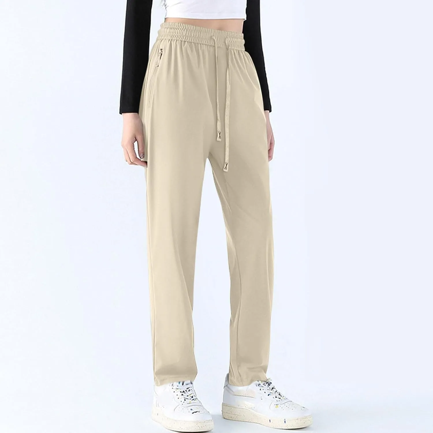 Casual Pants for Women Summer Elastic Waist Dress Pants with Pockets Lounge Baggy Pant Gym Drawstring Trousers
