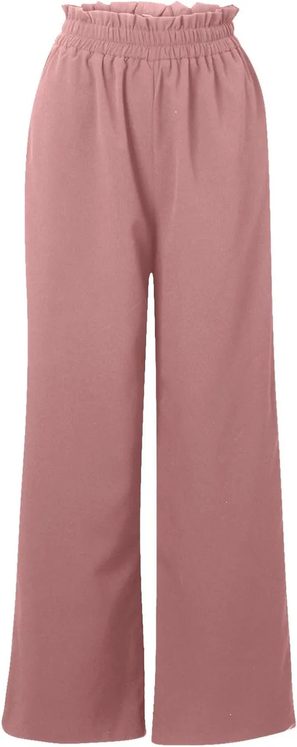 Ceboyel Wide Leg Palazzo Pants for Women High Waist Gaucho Pants Elastic Flowy Culottes Summer Beach Trousers 2023