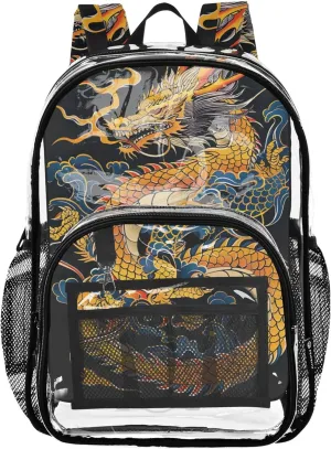 Chinese Dragon Travel Clear Bags for Women Kids Girls Backpack Boys Plastic See through Bookbag