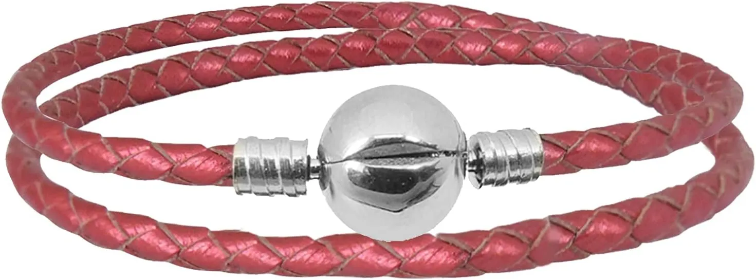 Christmas Gift Leather Charm Braided Chain Silver Plated Womens Bead Charms for Bracelets Jewelry 38cm14.96in(18cm 7.1in)