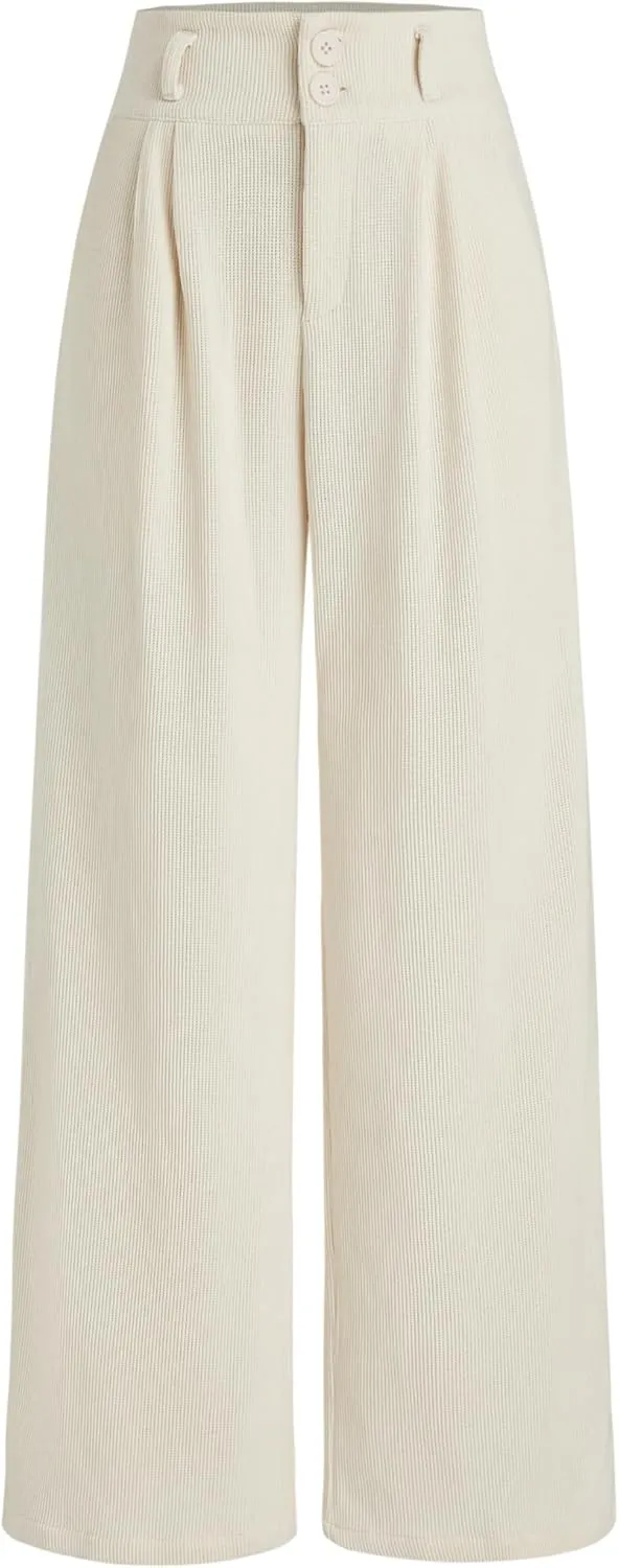 CIDER Corduroy High Waist Solid Pleated Wide Leg Trousers