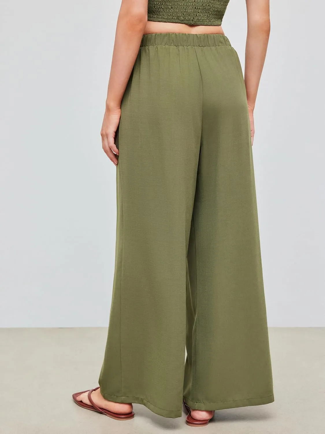 CIDER Palazzo Pants for Women Wide Leg Drawsting Elastic High Waisted Comfy Casual Flowy Pants with Pockets