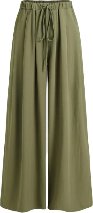 CIDER Palazzo Pants for Women Wide Leg Drawsting Elastic High Waisted Comfy Casual Flowy Pants with Pockets