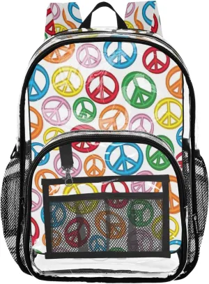 Clear Backpack for Women Colorful Peace Sign Girls Backpack Kids Boys School Clear Plastic Bag Pvc