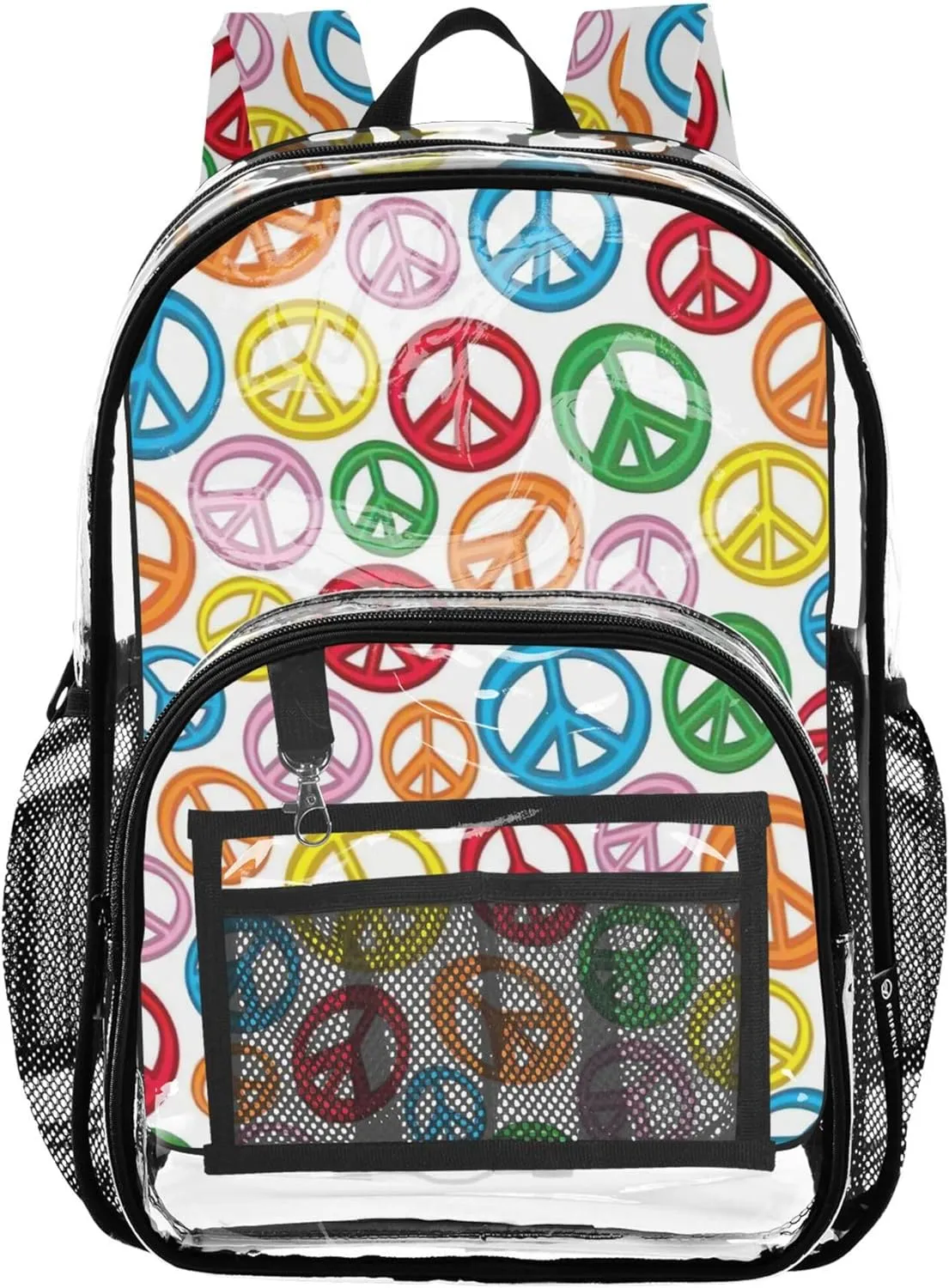Clear Backpack for Women Colorful Peace Sign Girls Backpack Kids Boys School Clear Plastic Bag Pvc