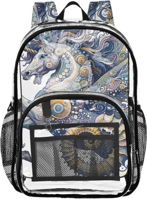 Clear Backpack for Women Sea Horse Unicorn Cute Kids Girls Backpack Boys Plastic School Clear Bookbag