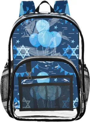 Clear Backpack Women Cute Blue Balloons Stars Kids Backpack for Girls Large Plastic Approved Bag