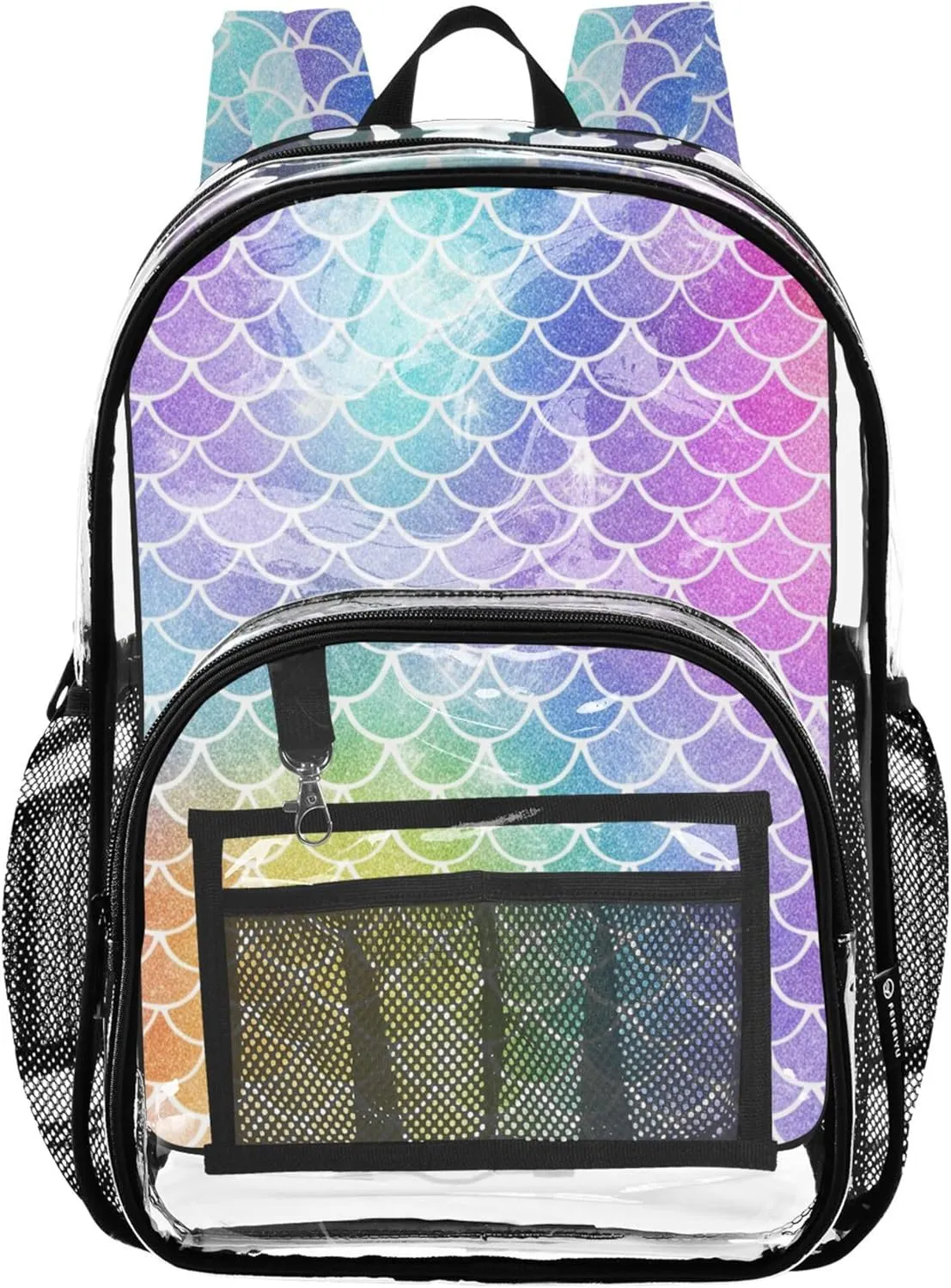 Clear Backpack Women Cute Colorful Rainbow Fish Scales Boys Backpacks for Girls Pvc School Plastic Bookbag