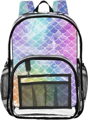 Clear Backpack Women Cute Colorful Rainbow Fish Scales Boys Backpacks for Girls Pvc School Plastic Bookbag