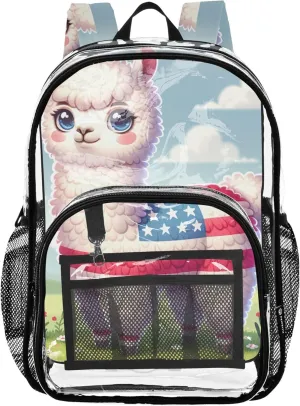 Clear Backpack Women Cute Cute Llama Americal Flag USA Kids Girls Backpack Boys See through Approved Bag