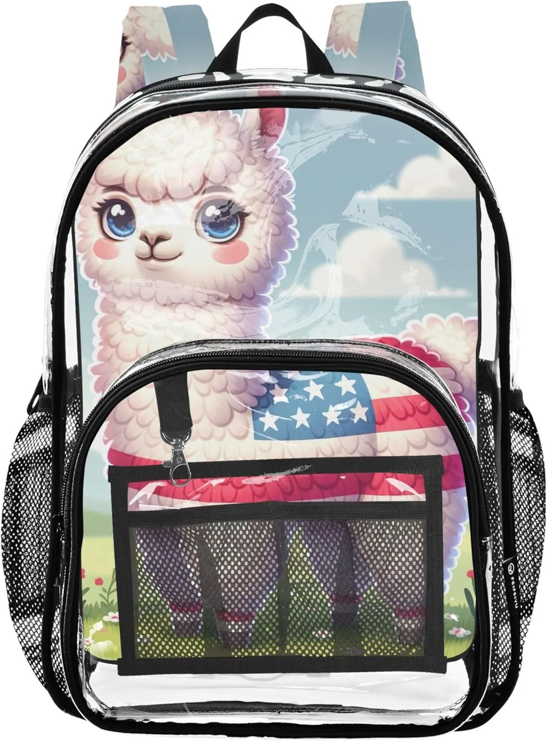 Clear Backpack Women Cute Cute Llama Americal Flag USA Kids Girls Backpack Boys See through Approved Bag