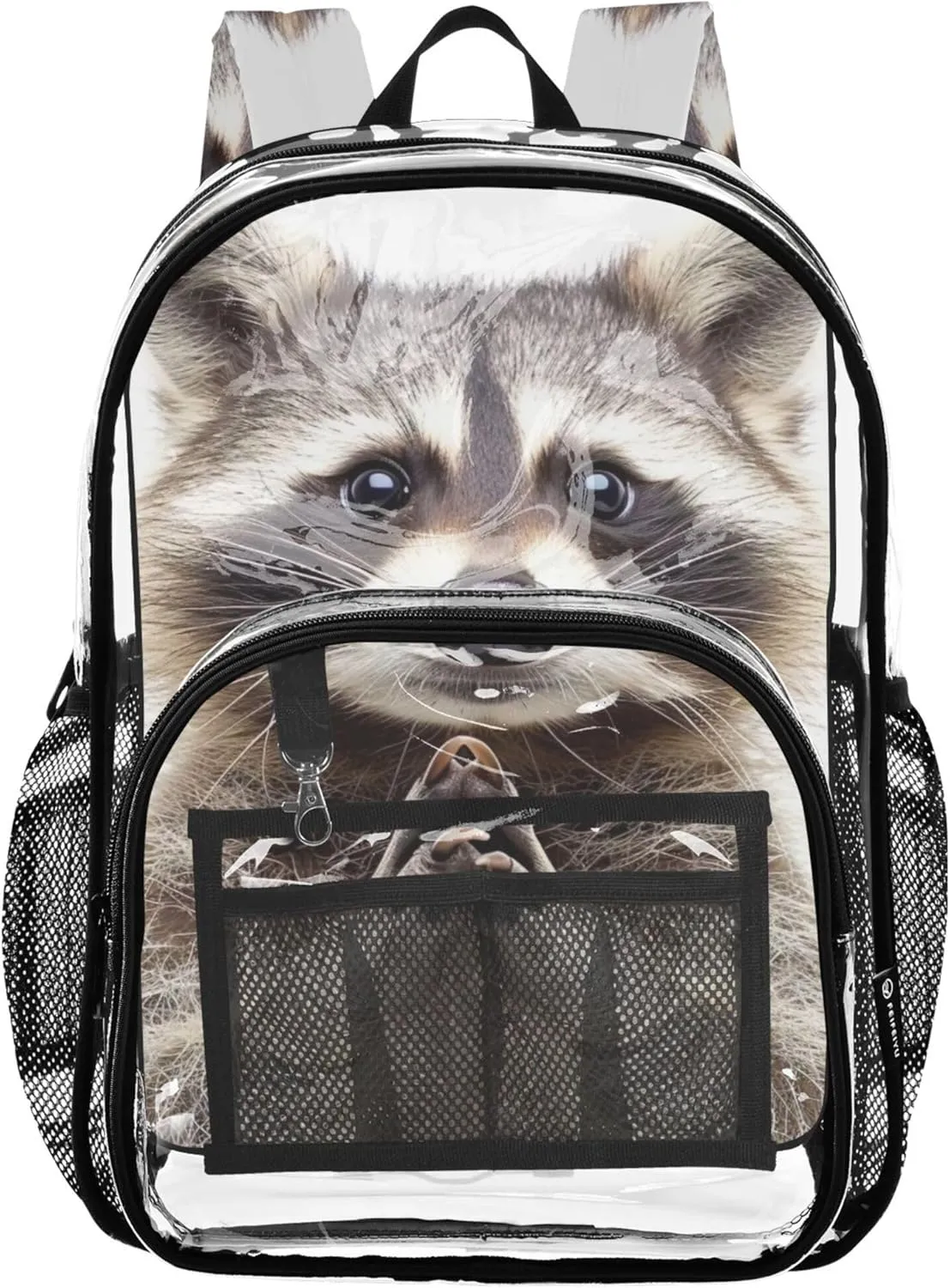 Clear Backpack Women Cute Funny Raccoon Animal Girls Backpack for Kids Plastic See through Bookbag