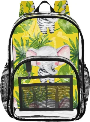 Clear Backpack Women Cute Kids Backpack for Girls Plastic See through Bookbag Cartoon Cute Elephants Leaves Yellow