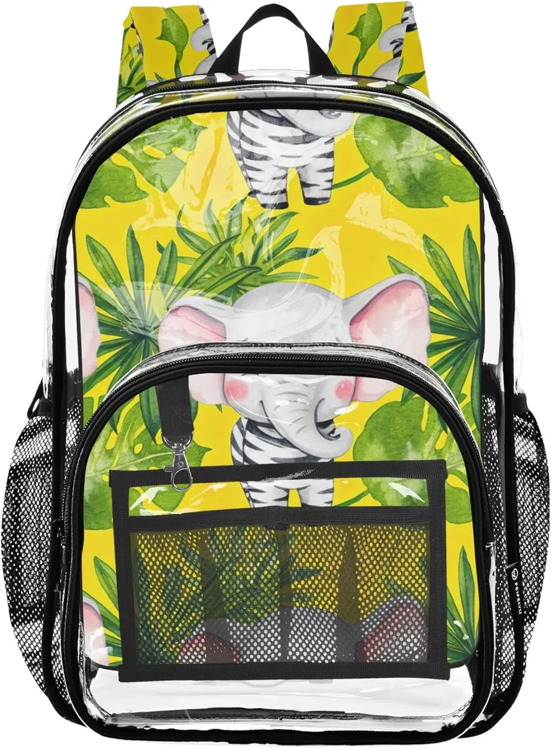 Clear Backpack Women Cute Kids Backpack for Girls Plastic See through Bookbag Cartoon Cute Elephants Leaves Yellow