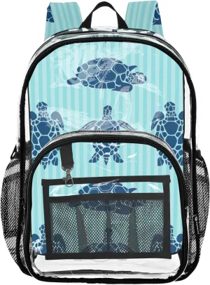 Clear Backpack Women Cute Kids Backpack for Girls Pvc School Plastic Bookbag Dark Blue Turtle Ocean