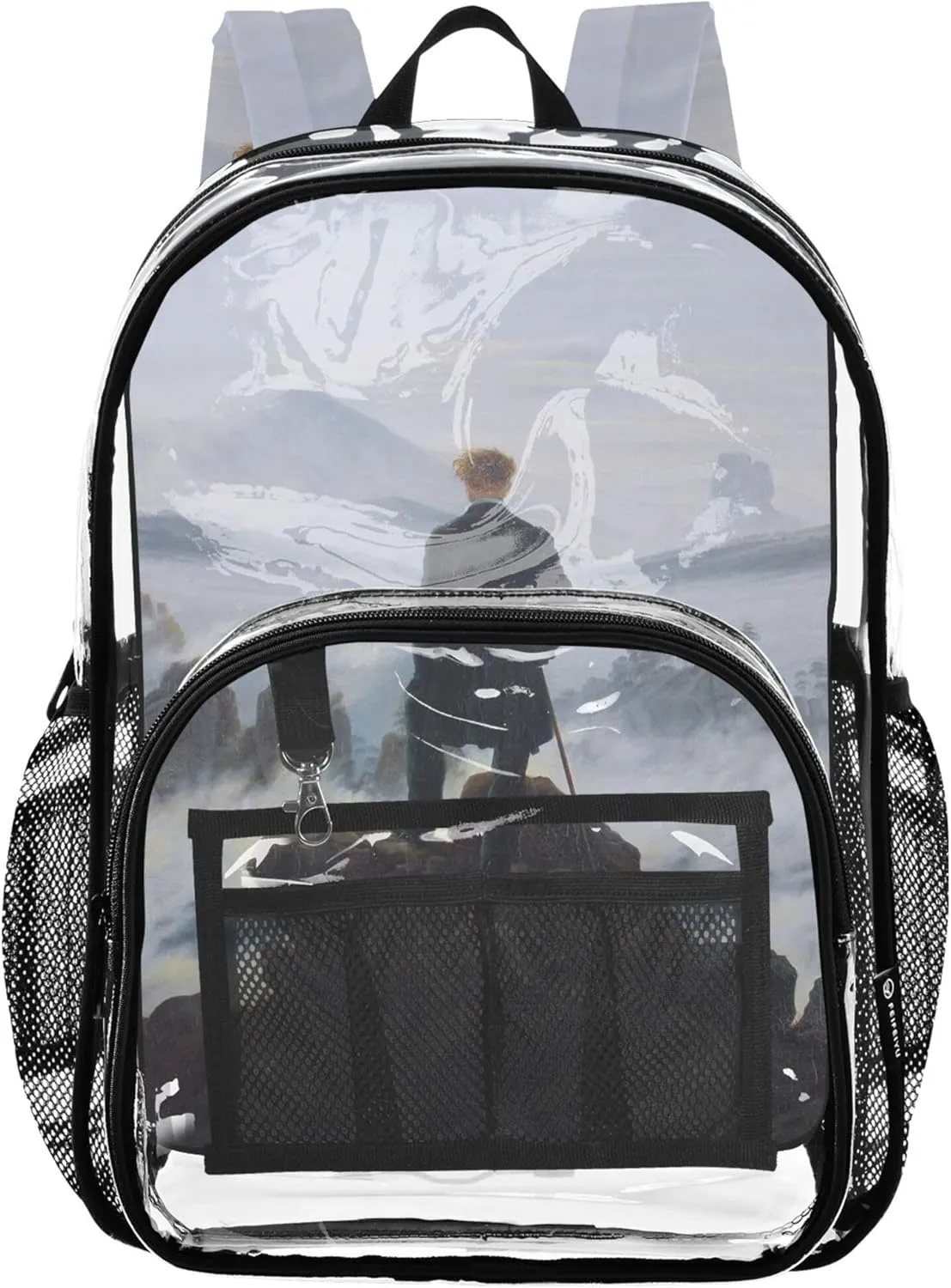 Clear Backpack Women Cute Kids Girls Backpack Boys Approved See through Bag Caspar David Friedrich Wanderer Sea Fog
