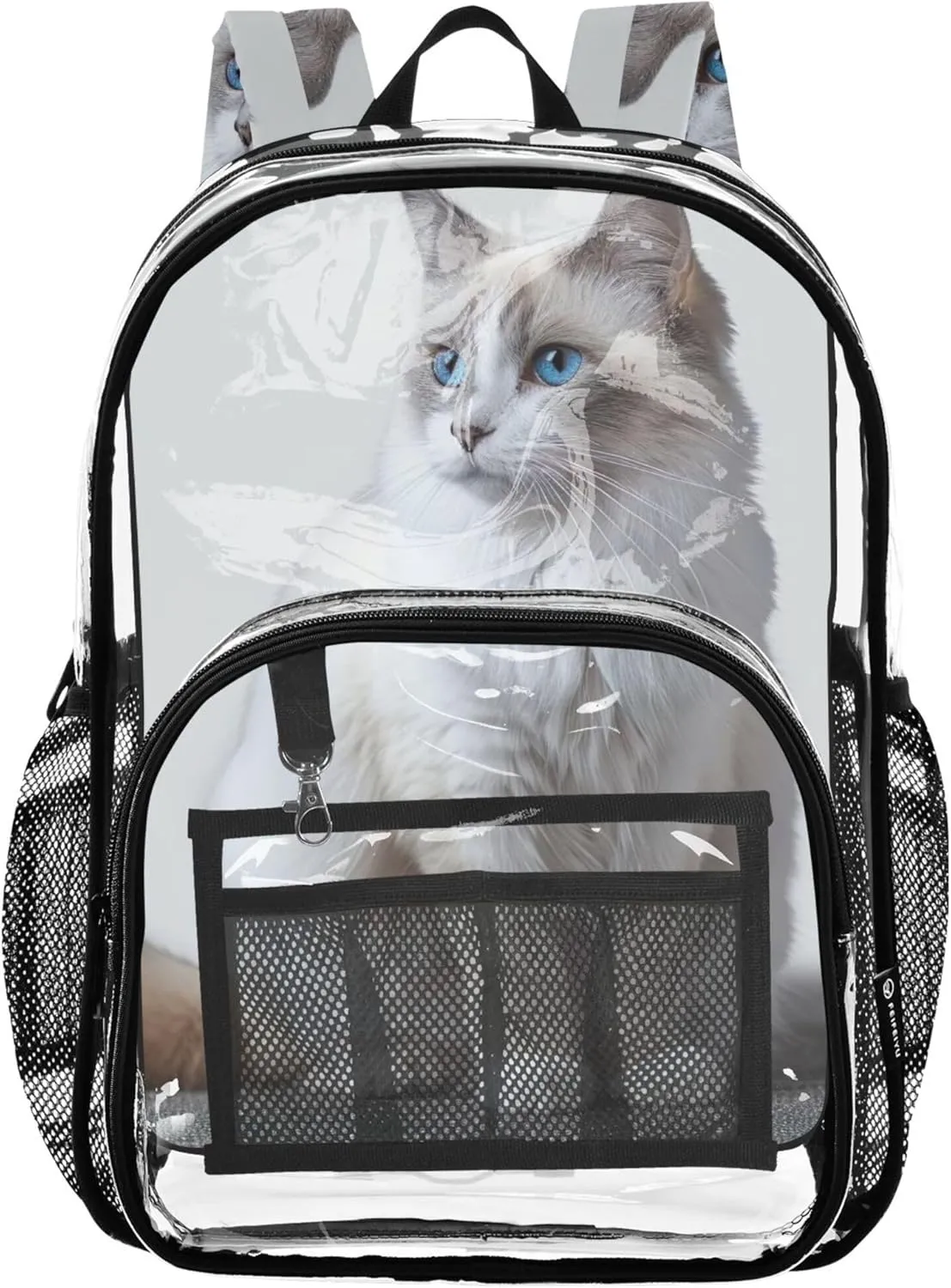 Clear Bag for Women Travel Girls Backpack Kids Boys Plastic Transparent Bookbag Ragdoll Cat Cute Pet