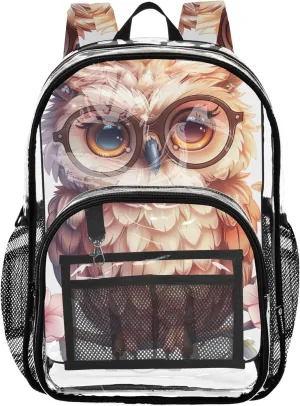 Clear Bag for Women Travel Kids Backpack for Girls Approved Shoulder Bag Cute Owl Wearing Flowers