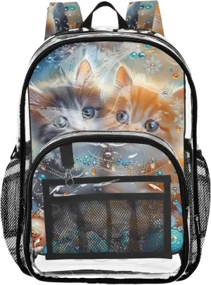 Clear Bag for Women Travel Kids Girls Backpack Boys School Clear Plastic Bag Pvc Cute Cat Kittens