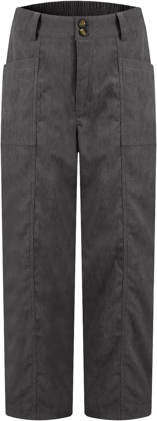 Corduroy Pants Women Elastic High Waisted Straight Leg Work Pants Business Casual Loose Trousers Pants with Pockets