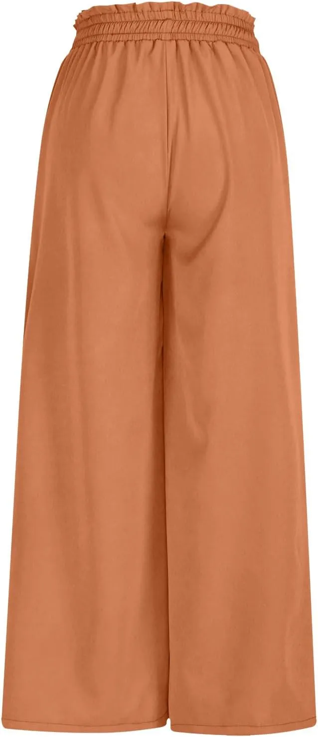 Culottes for Women Casual High Waist Wide Leg Pants Summer Floral Palazzo Pants Lounge Beach Trousers with Pocket
