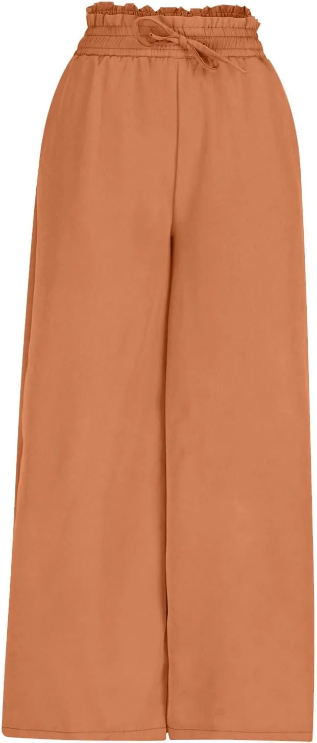 Culottes for Women Casual High Waist Wide Leg Pants Summer Floral Palazzo Pants Lounge Beach Trousers with Pocket