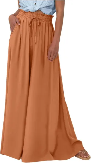 Culottes for Women Casual High Waist Wide Leg Pants Summer Floral Palazzo Pants Lounge Beach Trousers with Pocket