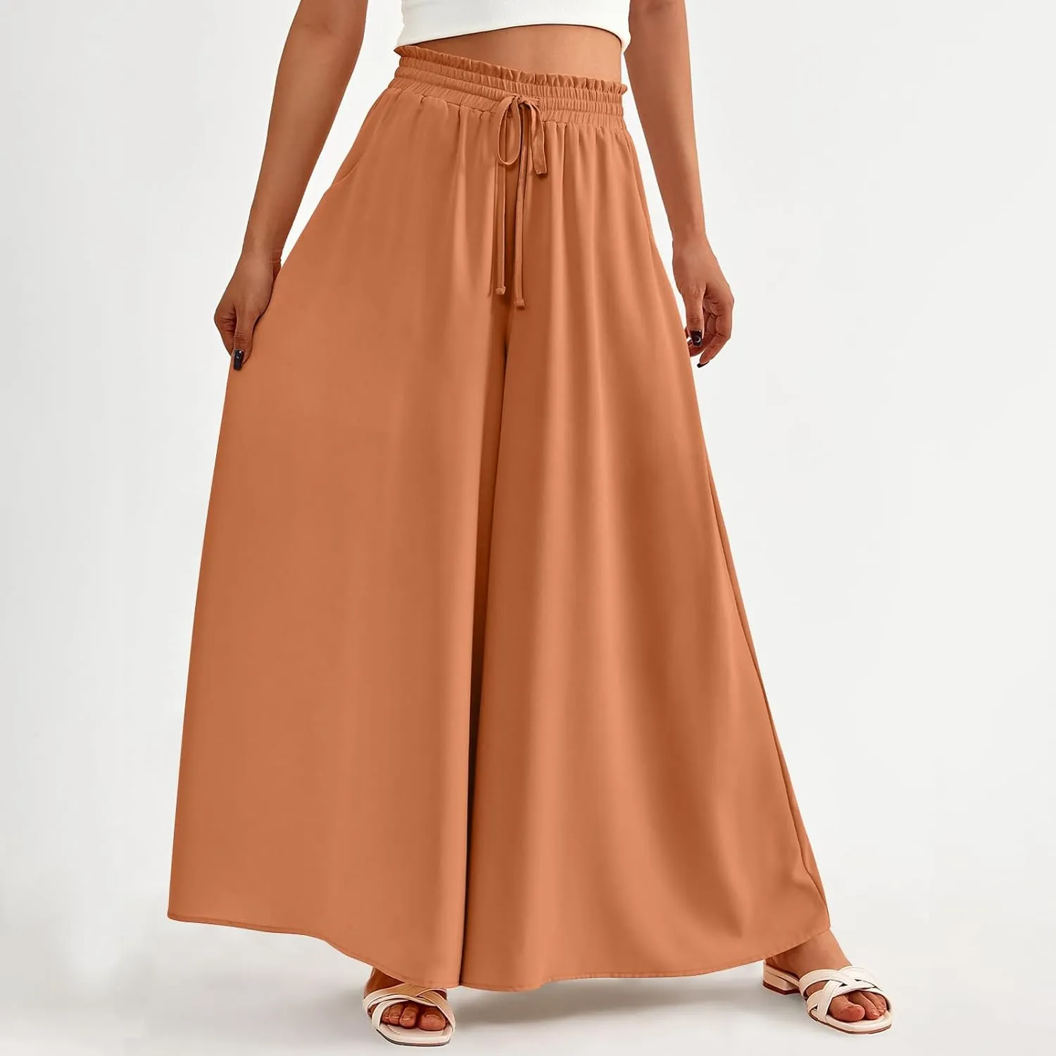 Culottes for Women Casual High Waist Wide Leg Pants Summer Floral Palazzo Pants Lounge Beach Trousers with Pocket