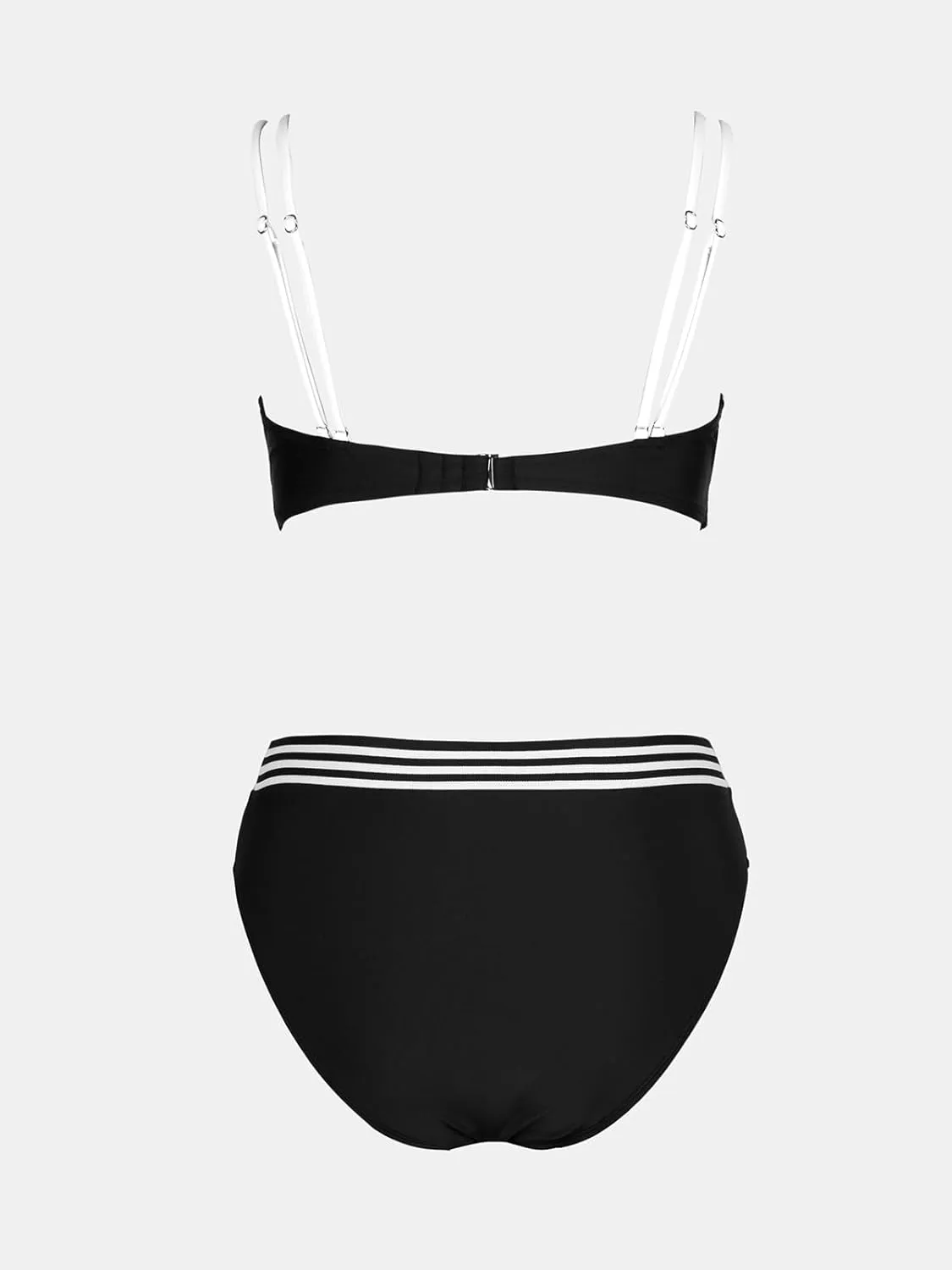 CUPSHE Women's Bikini Sets V Neck Two Piece Bathing Suit High Waisted Color Block Adjustable Double Straps Back Hook
