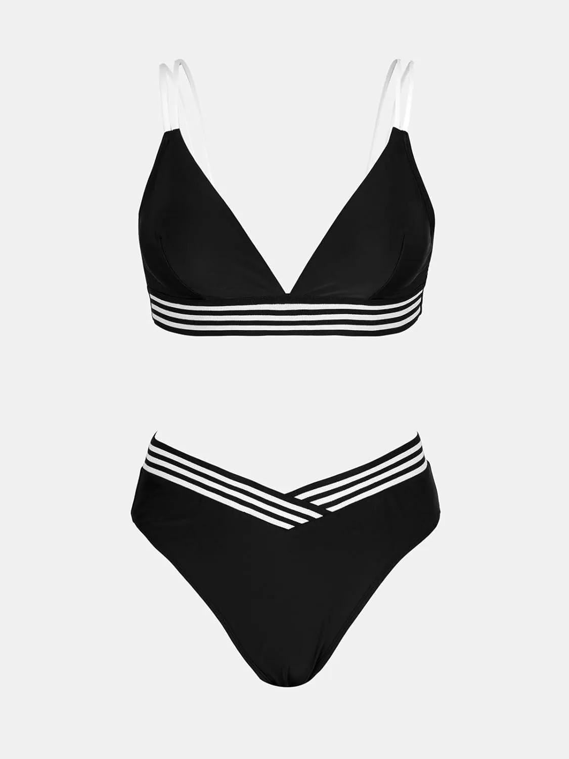 CUPSHE Women's Bikini Sets V Neck Two Piece Bathing Suit High Waisted Color Block Adjustable Double Straps Back Hook