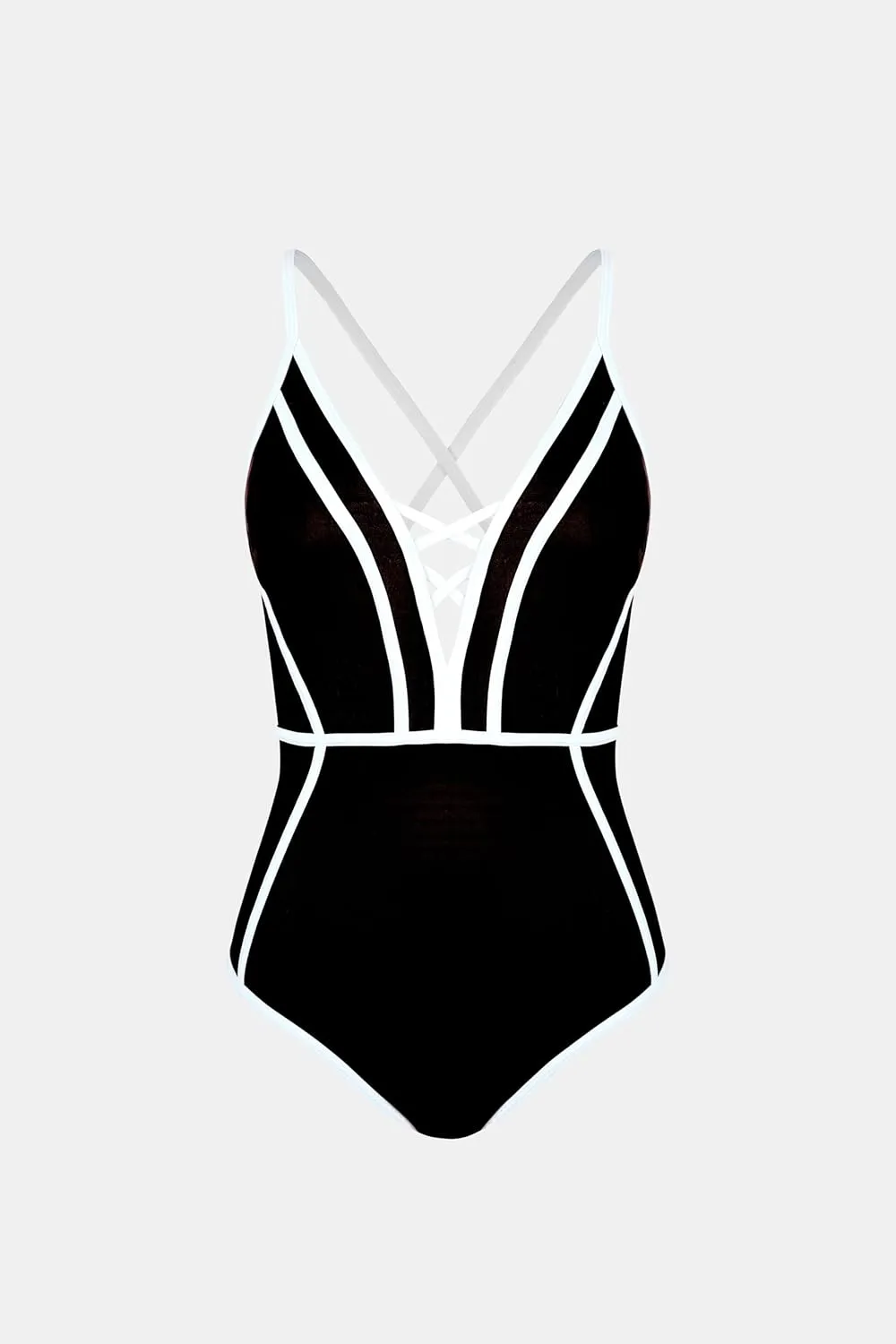 CUPSHE Women's One Piece Swimsuit Plunging V Neck Bathing Suit Crisscross Back Tie Slimming Sculpting Color Block