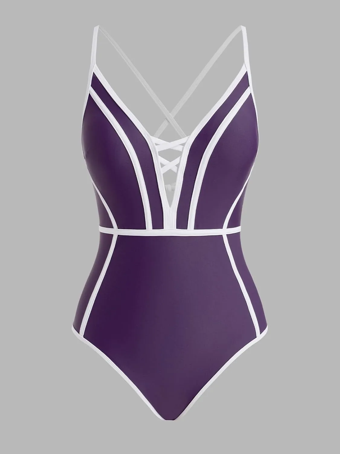 CUPSHE Women's One Piece Swimsuit Plunging V Neck Bathing Suit Crisscross Back Tie Slimming Sculpting Color Block