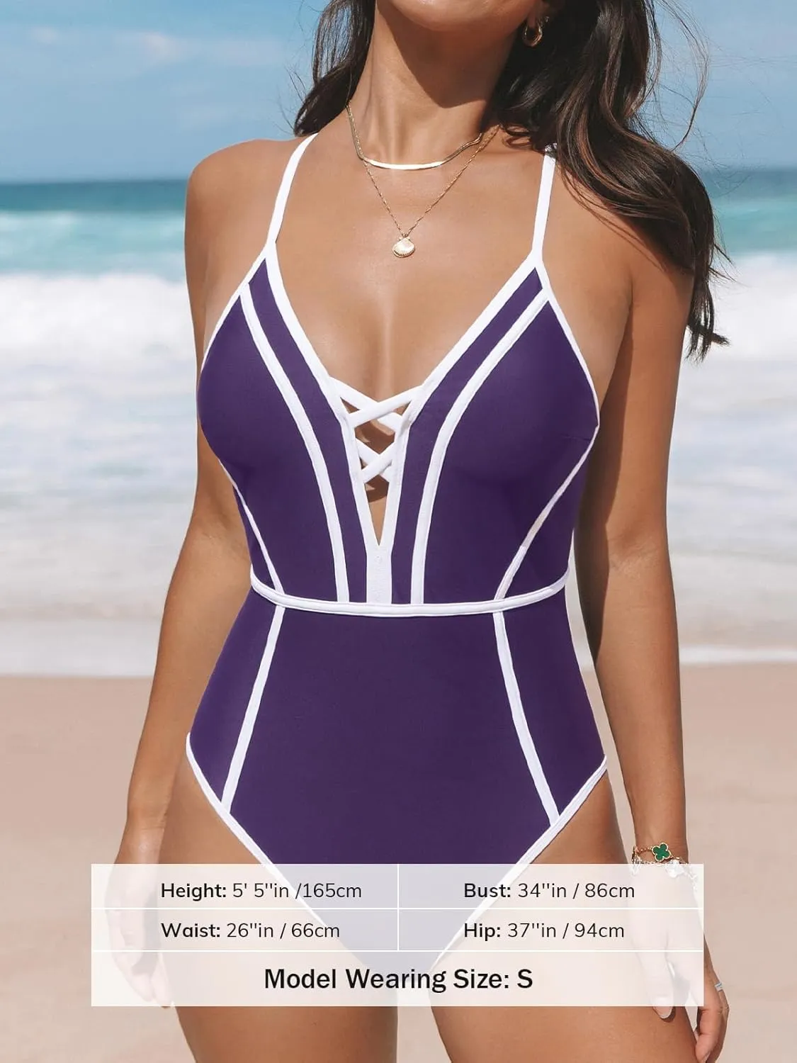 CUPSHE Women's One Piece Swimsuit Plunging V Neck Bathing Suit Crisscross Back Tie Slimming Sculpting Color Block
