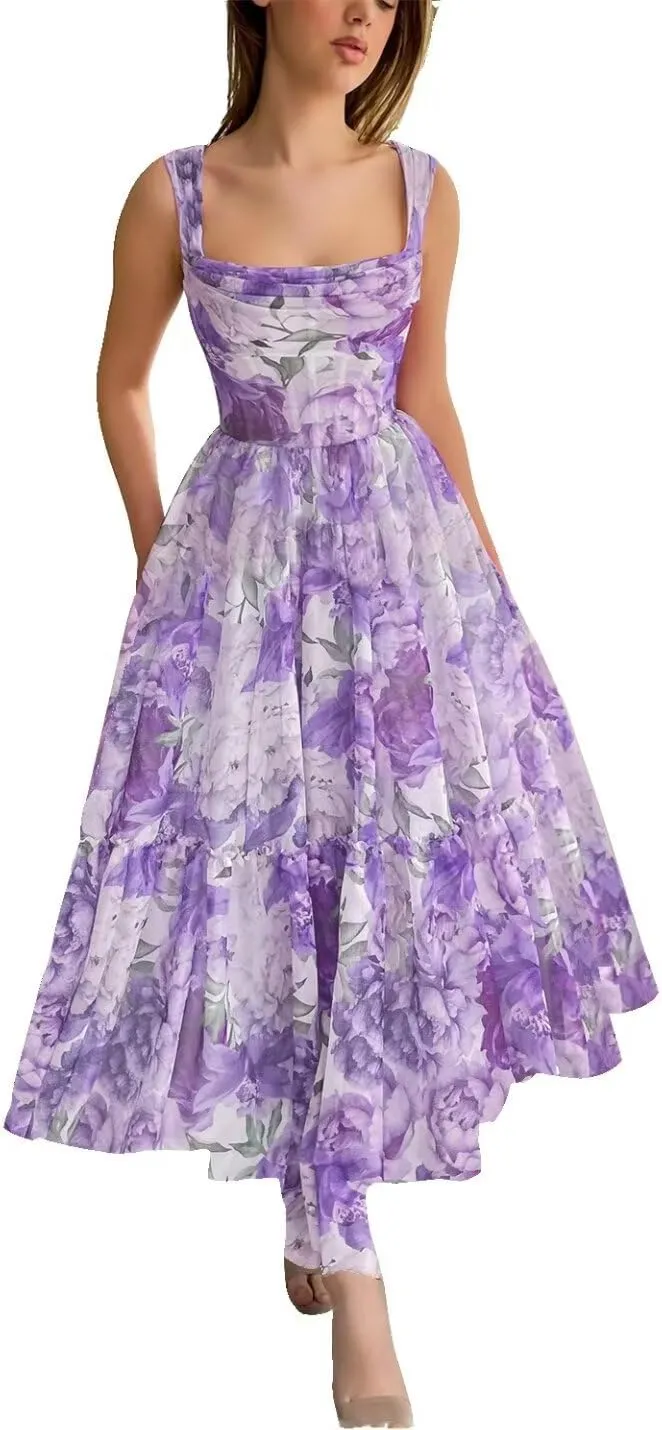 Cute Tulle Floral Print Prom Dress Long Senior Evening Gown for Girls WD109
