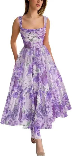Cute Tulle Floral Print Prom Dress Long Senior Evening Gown for Girls WD109