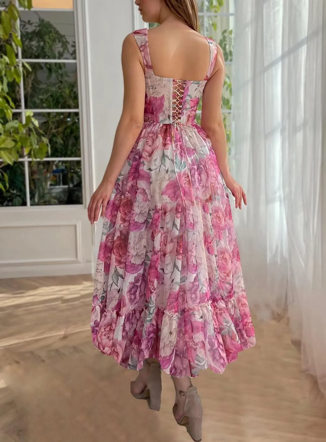 Cute Tulle Floral Print Prom Dress Long Senior Evening Gown for Girls WD109