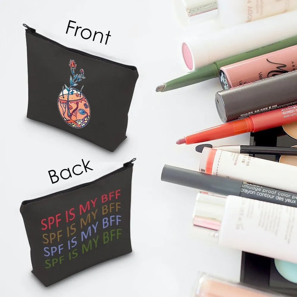 Dermatologist Cosmetic Bag Dermatology Student Graduation Gift SPF Is My BFF Makeup Zipper Pouch for Skin Doctor Dermatology Nurse (SPF Black Bag)