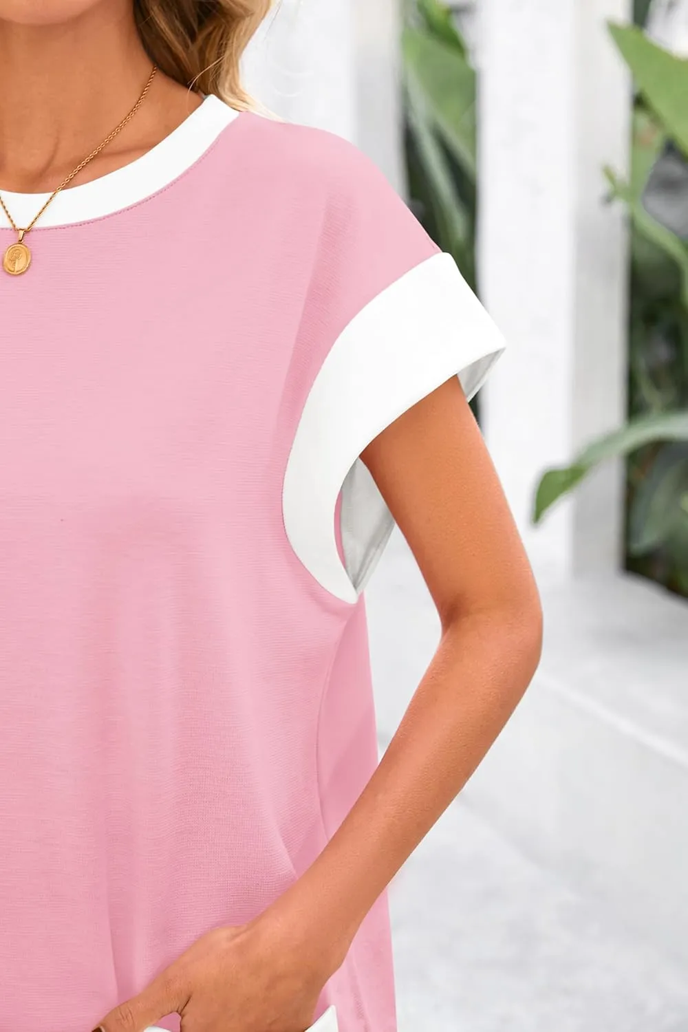 dowerme Women's Summer Dresses 2025 Casual Cap Sleeve Color Block Loose Maternity Sundress Knit Vacation Beach Outfits