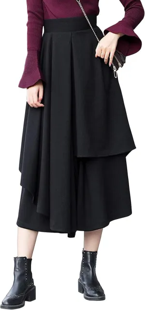 ebossy Women's Hippie Gypsy Asymmetrical Pleated Midi Long Skirt Wide Leg Culottes