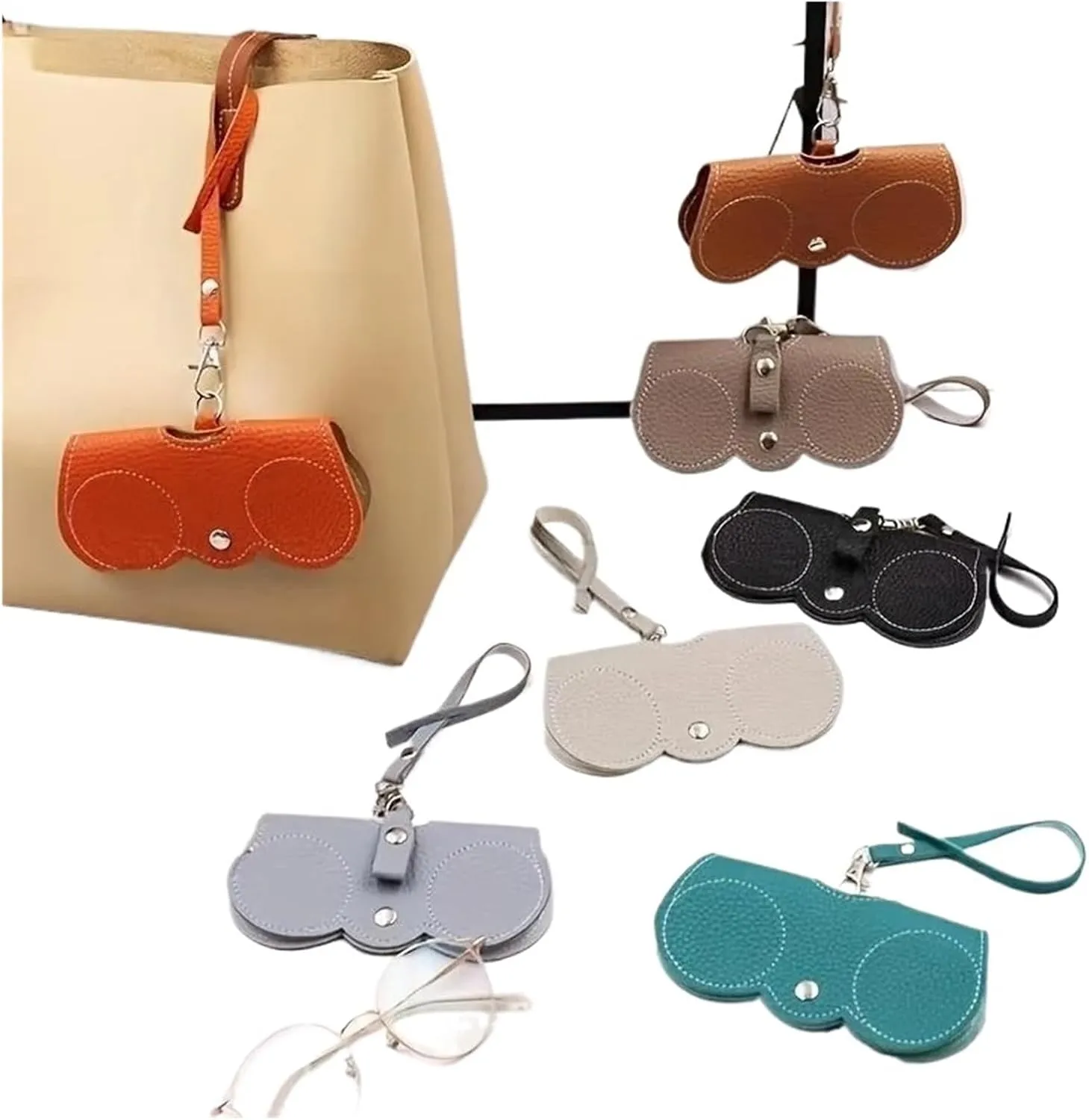 Embossed glasses case cute hanging Pu leather sunglasses reading glasses storage bag portable travel glasses holder