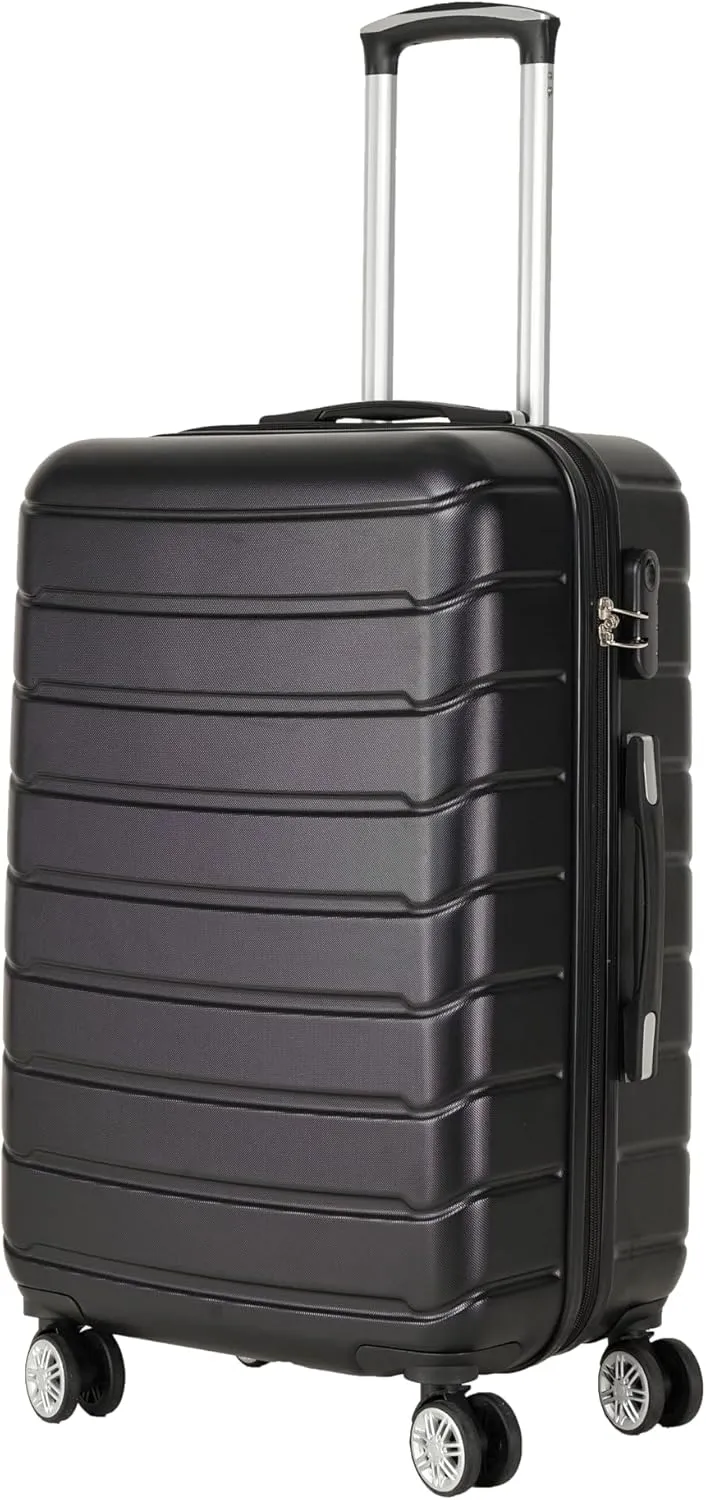 espidoo 3-Piece ABS Lightweight Luggage Set: 360 Spinner Suitcase & Hiking Bag - Modern Textured Finish for Travel & Vacation - Black Hard Shell Soft Edge Wheels