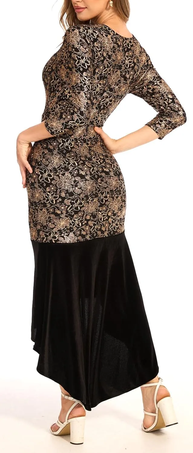 Evening Gowns for Women Formal Off Shoulder Wedding Guest Party Dress Elegant Short Sleeve Split Long Cocktail Dresses