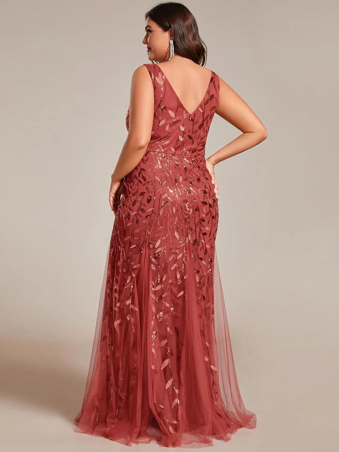 Ever-Pretty Women's Sequin V Neck Sleeveless Bodycon Mermaid Plus Size Formal Evening Gowns Prom Dresses 07886-PZUSA