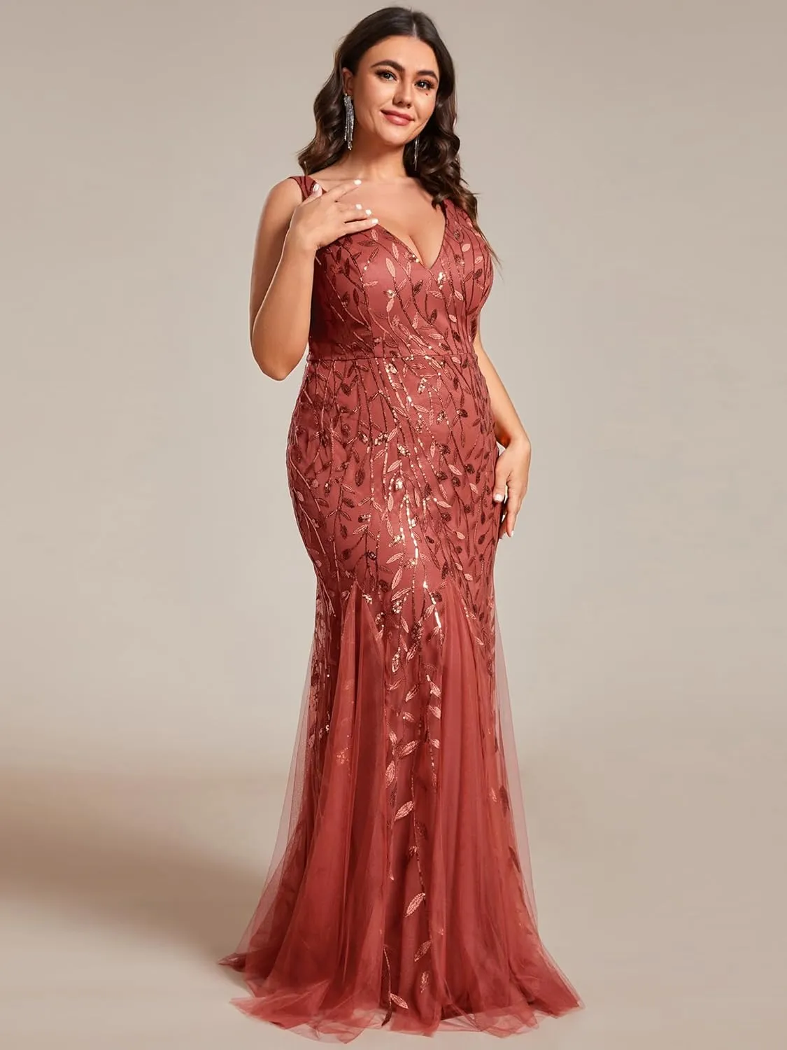 Ever-Pretty Women's Sequin V Neck Sleeveless Bodycon Mermaid Plus Size Formal Evening Gowns Prom Dresses 07886-PZUSA