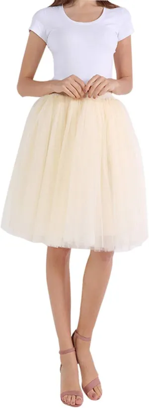 FEOYA Women Tutu Skirts 5 Layered Knee Length Tulle Skirt A-line Pleated Princess Skirts Evening Gown Prom Wedding Skirt