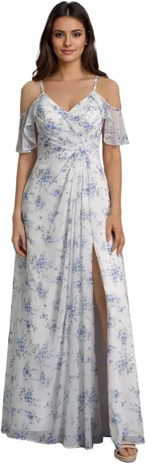 Floral Chiffon Bridesmaid Dress with Slit for Women 2025 Long A Line Chiffon Formal Party Dress