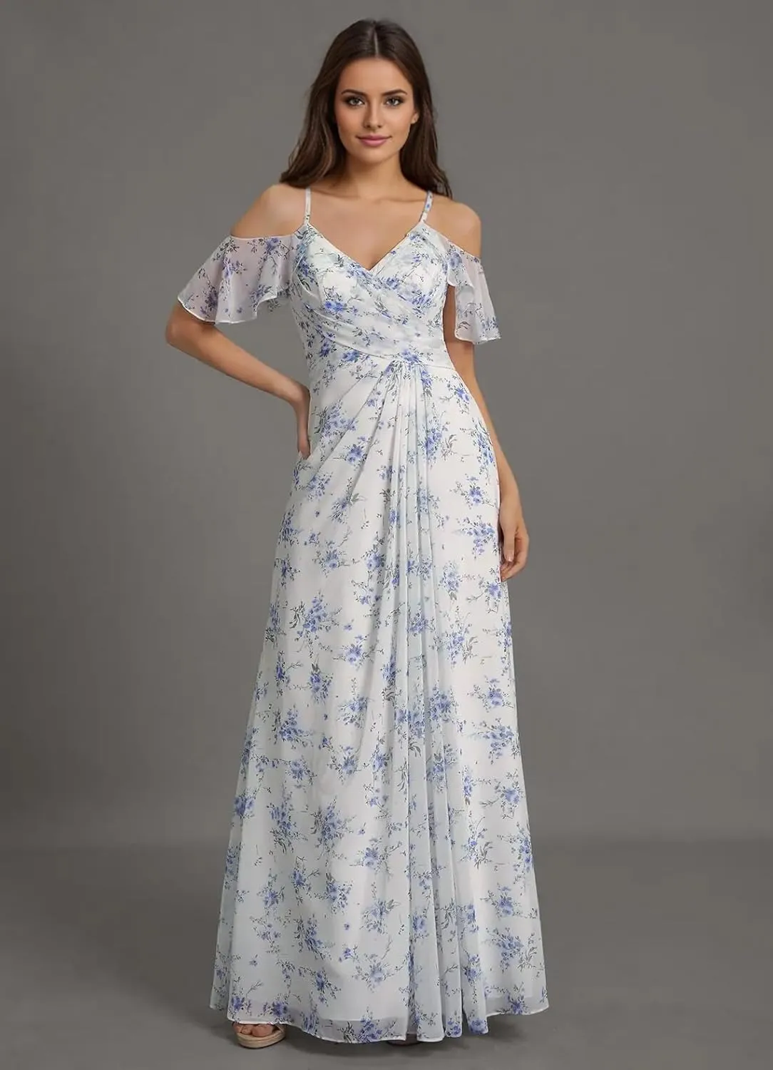 Floral Chiffon Bridesmaid Dress with Slit for Women 2025 Long A Line Chiffon Formal Party Dress
