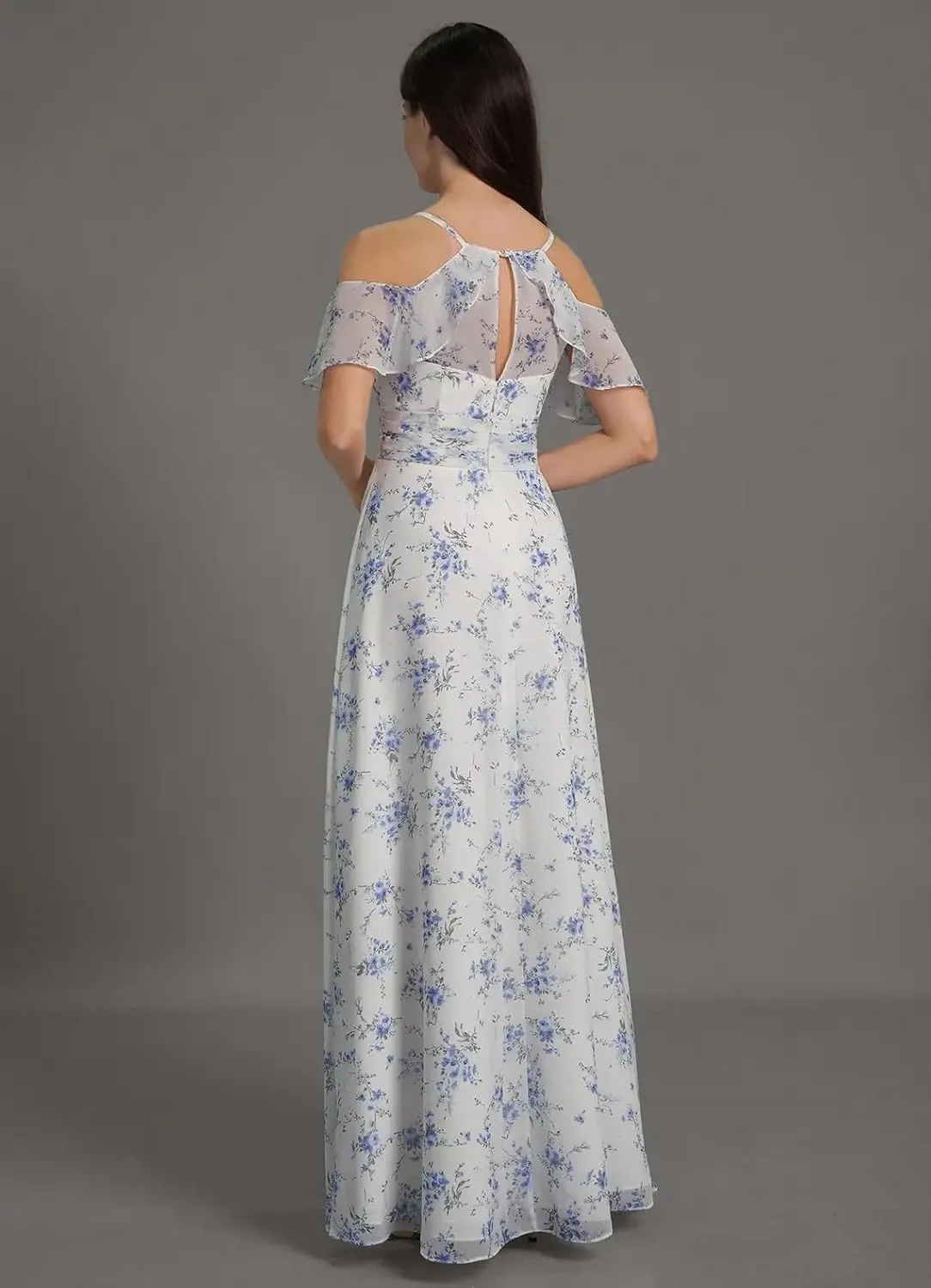 Floral Chiffon Bridesmaid Dress with Slit for Women 2025 Long A Line Chiffon Formal Party Dress
